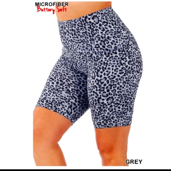 Pants - Gray Leopard Biker Shorts